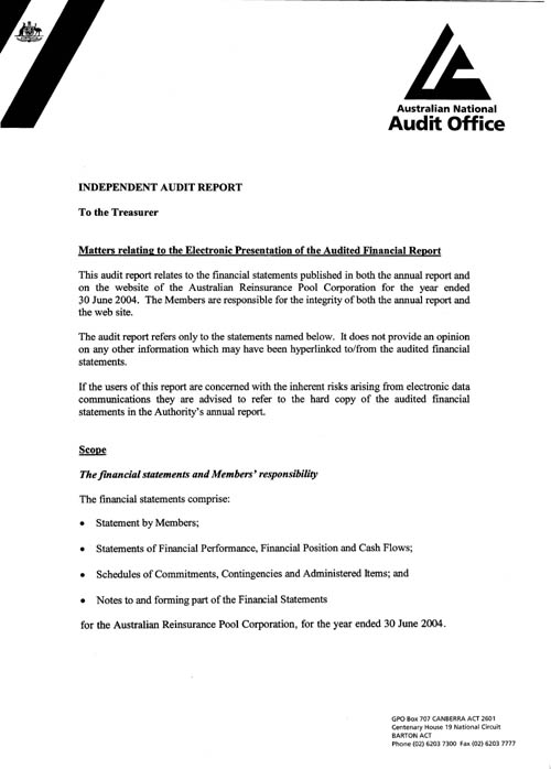 Independent Audit Report from the ANAO Part 1