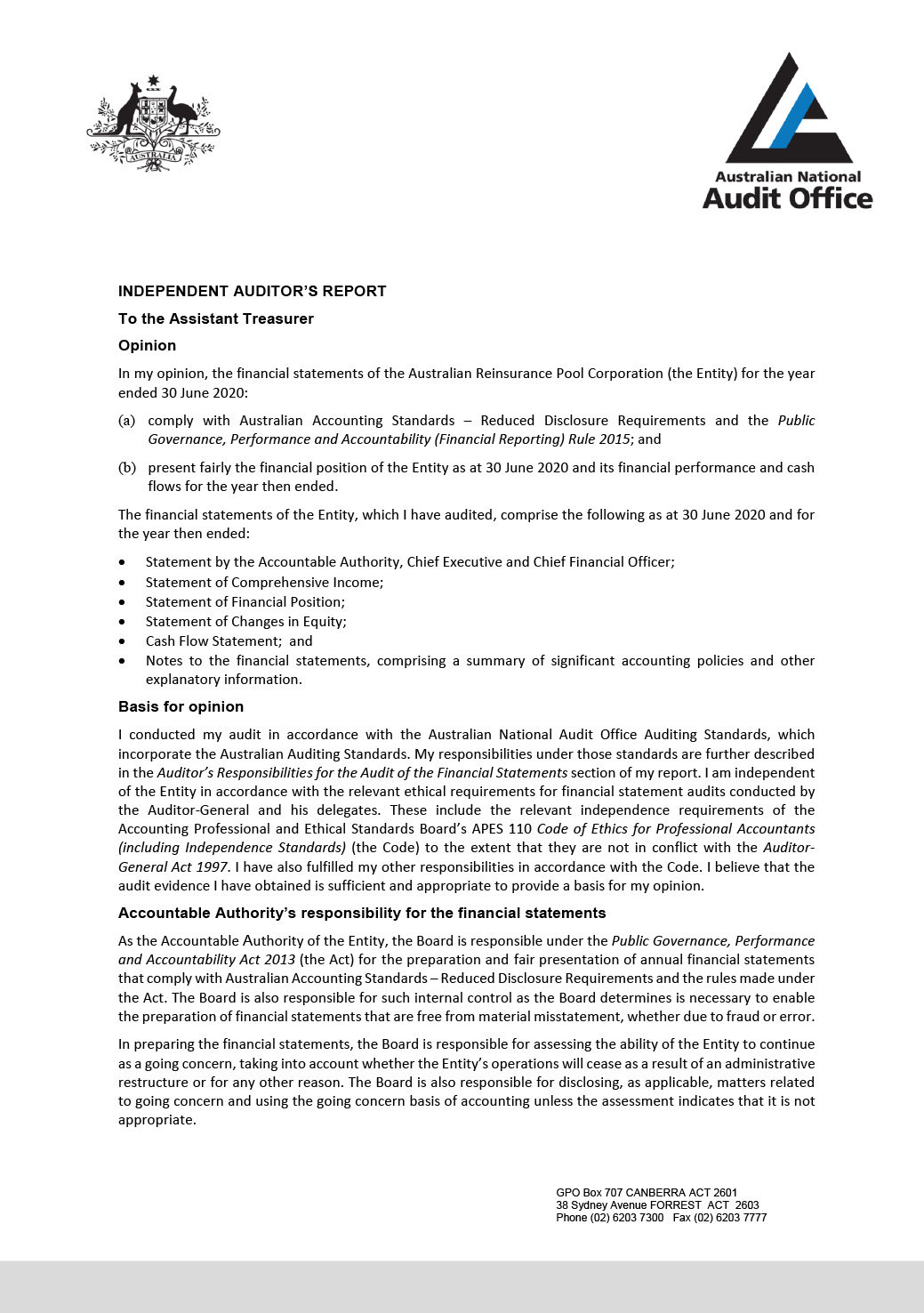 Independent auditor's report page 1